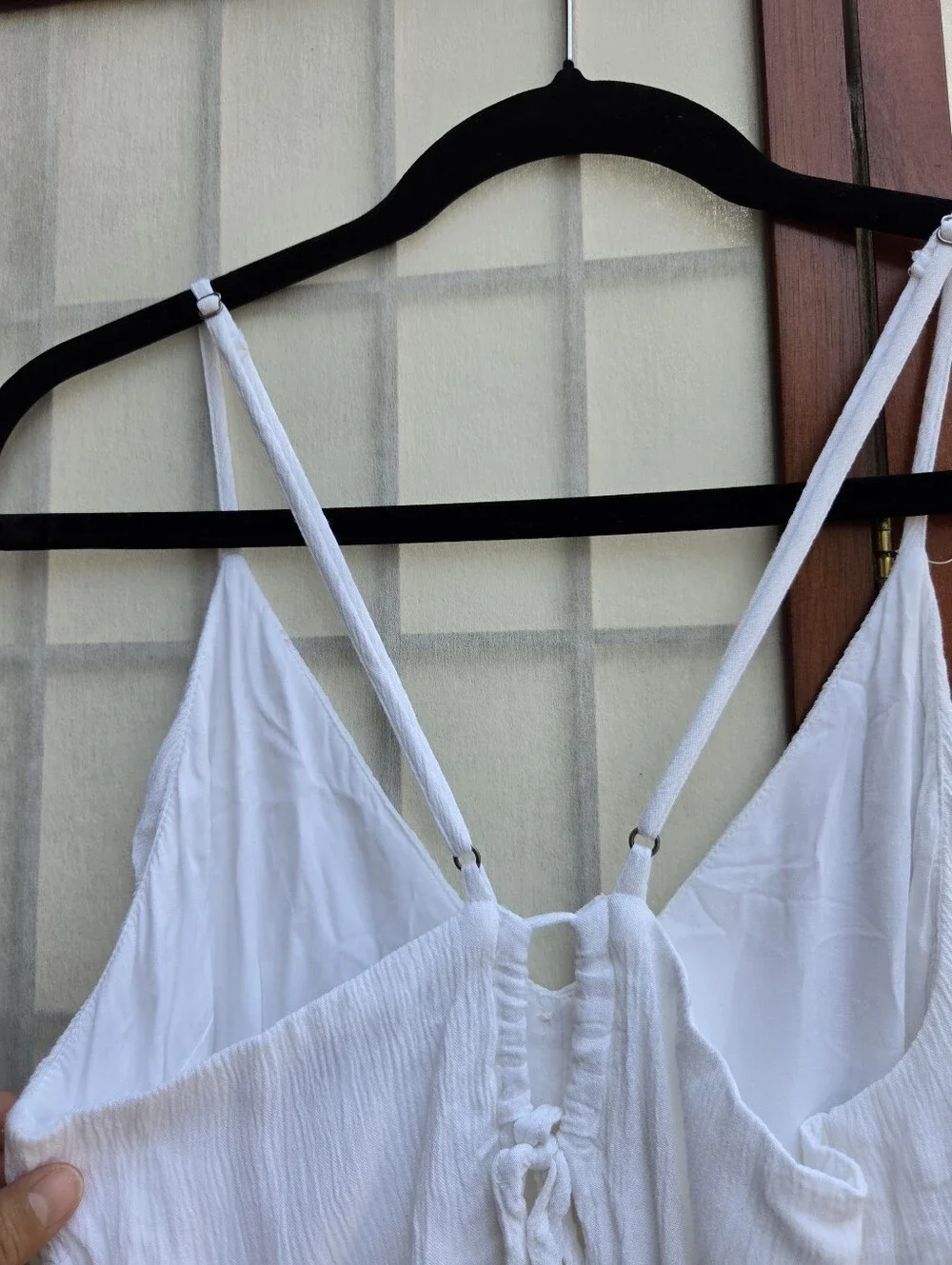 Abercrombie & Fitch White Crinkle Maxi Dress L Cottagecore Boho Coastal High-Low